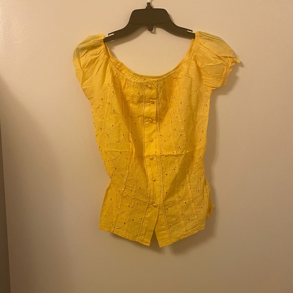Womens Button Down Top Yellow Aziz NWOT